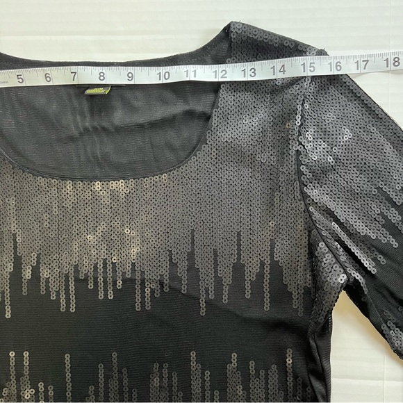 Vintage Y2K CARTISE Sequin Mesh Top Black Semi Sheer Medium Grunge Long Sleeve - Picture 5 of 7